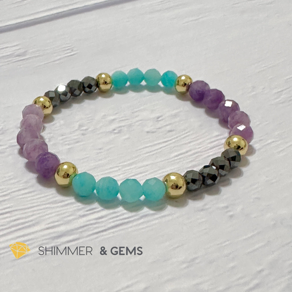 Anti-Depression Remedy Bracelet (Lepidolite, Hematite & Amazonite 6mm with 14k gold filled beads)