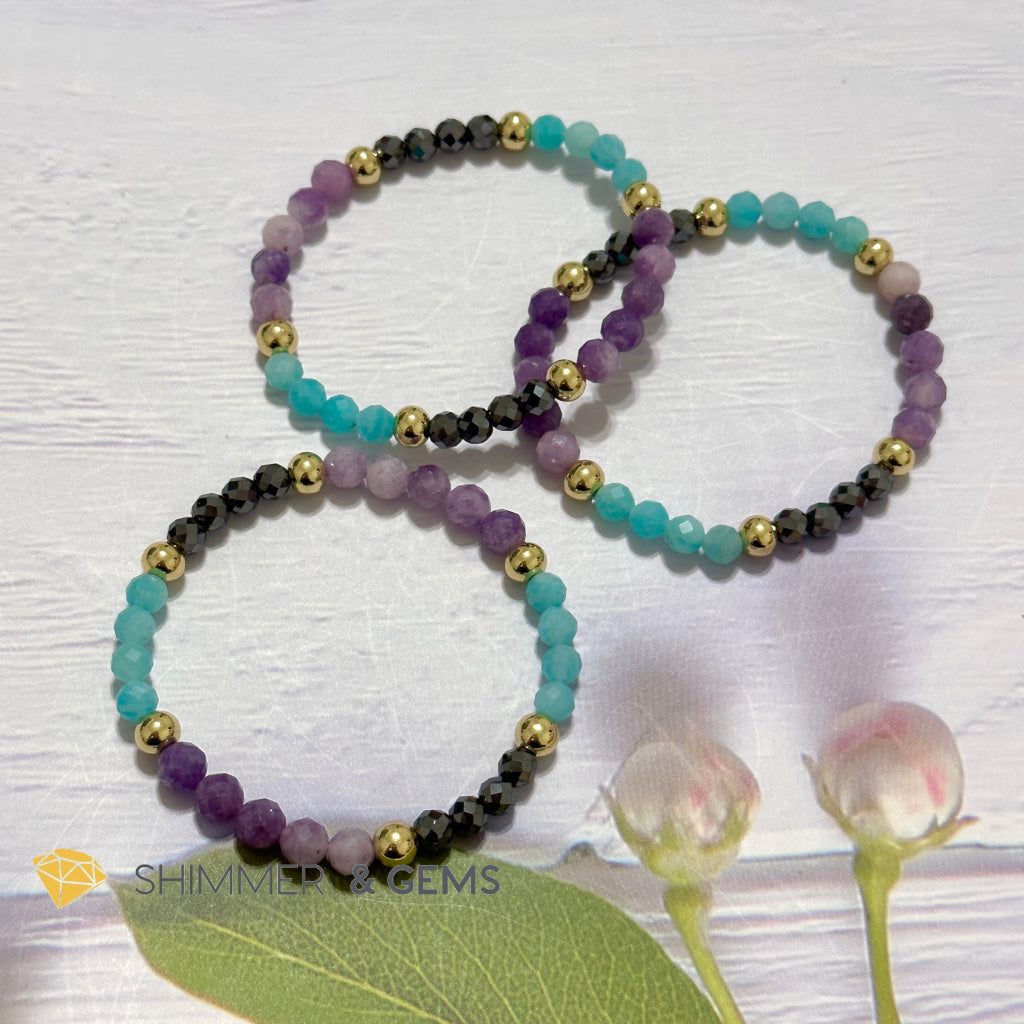 Anti-Depression Remedy Bracelet (Lepidolite, Hematite & Amazonite 6mm with 14k gold filled beads)
