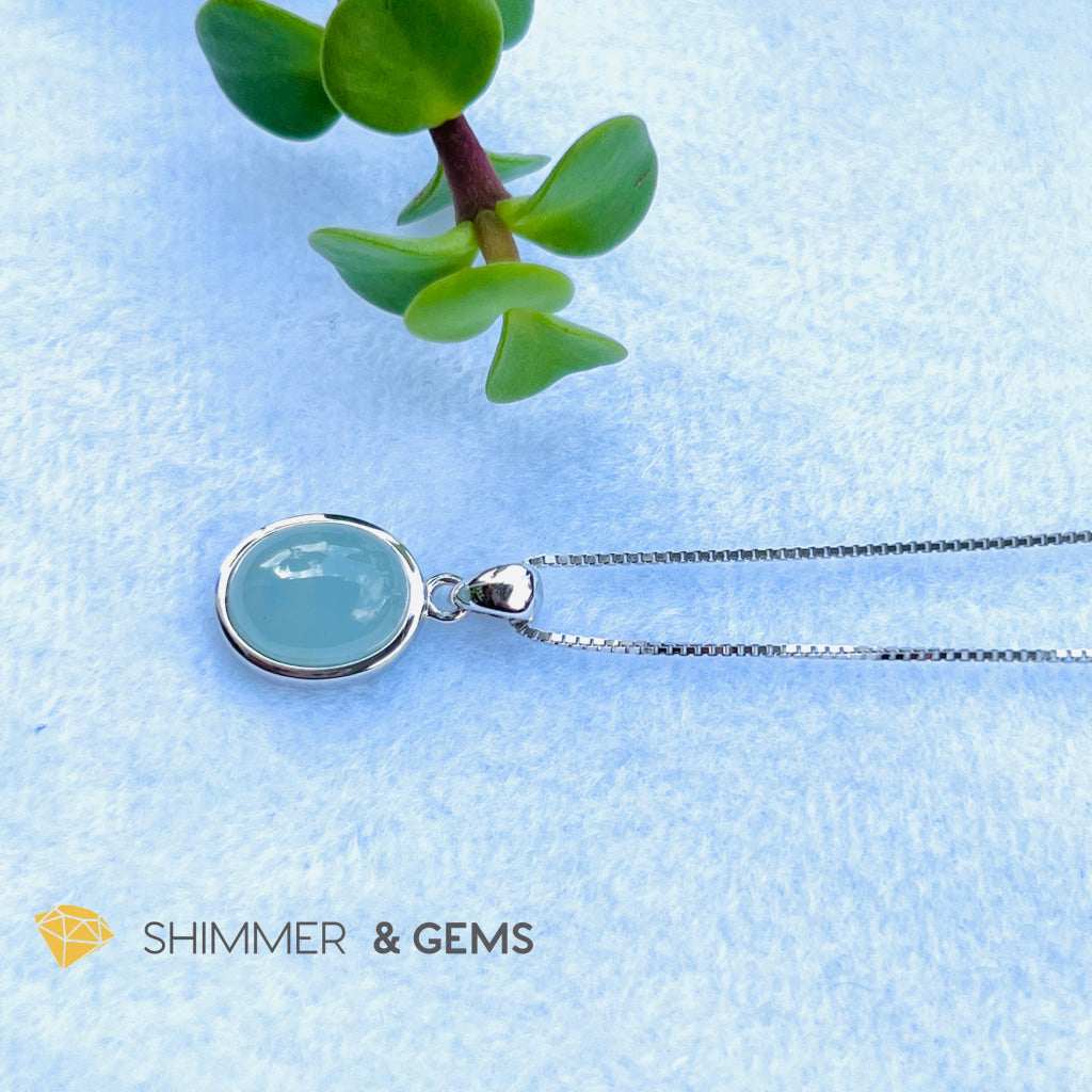 Aquamarine Oval Pendant (10X12Mm) 925 Silver (Wealth Activator) Aaa Grade Charms & Pendants