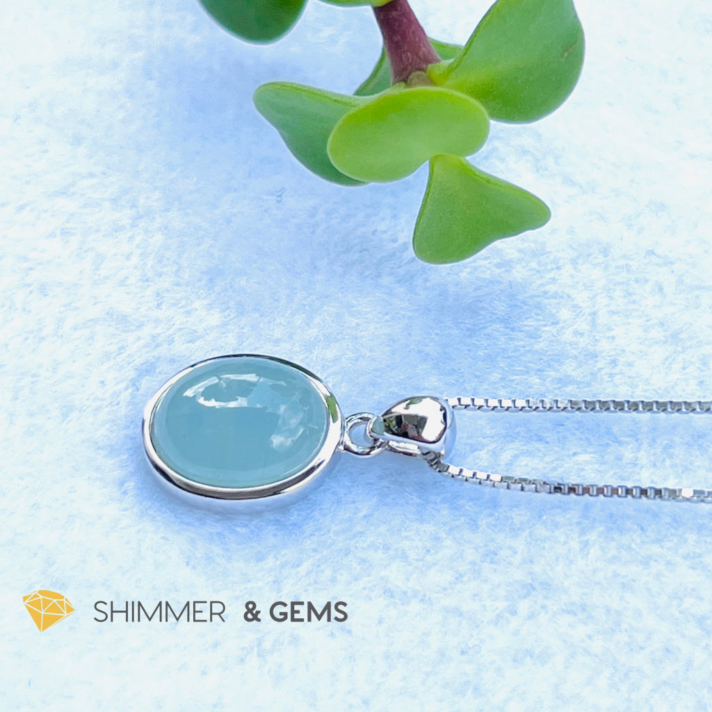 Aquamarine Oval Pendant (10X12Mm) 925 Silver (Wealth Activator) Aaa Grade Charms & Pendants