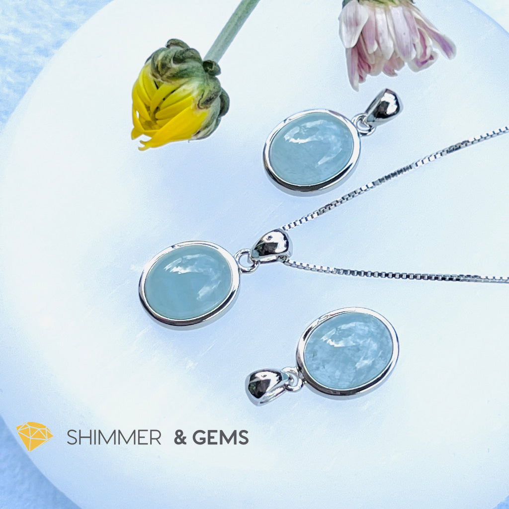 Aquamarine Oval Pendant Aa Grade Charms & Pendants