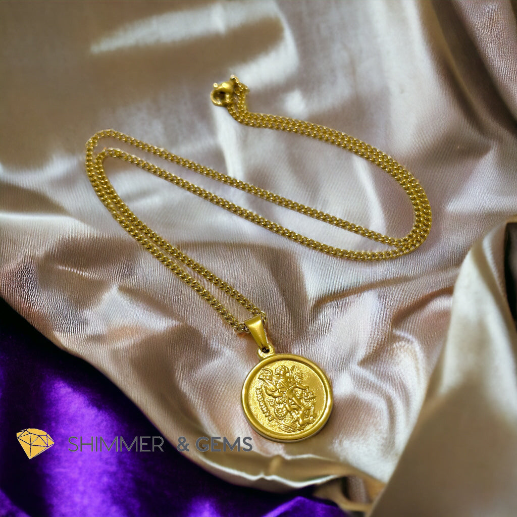 Archangel Michael Round 18k gold plated Stainless Steel Pendant with Chain (20mm)