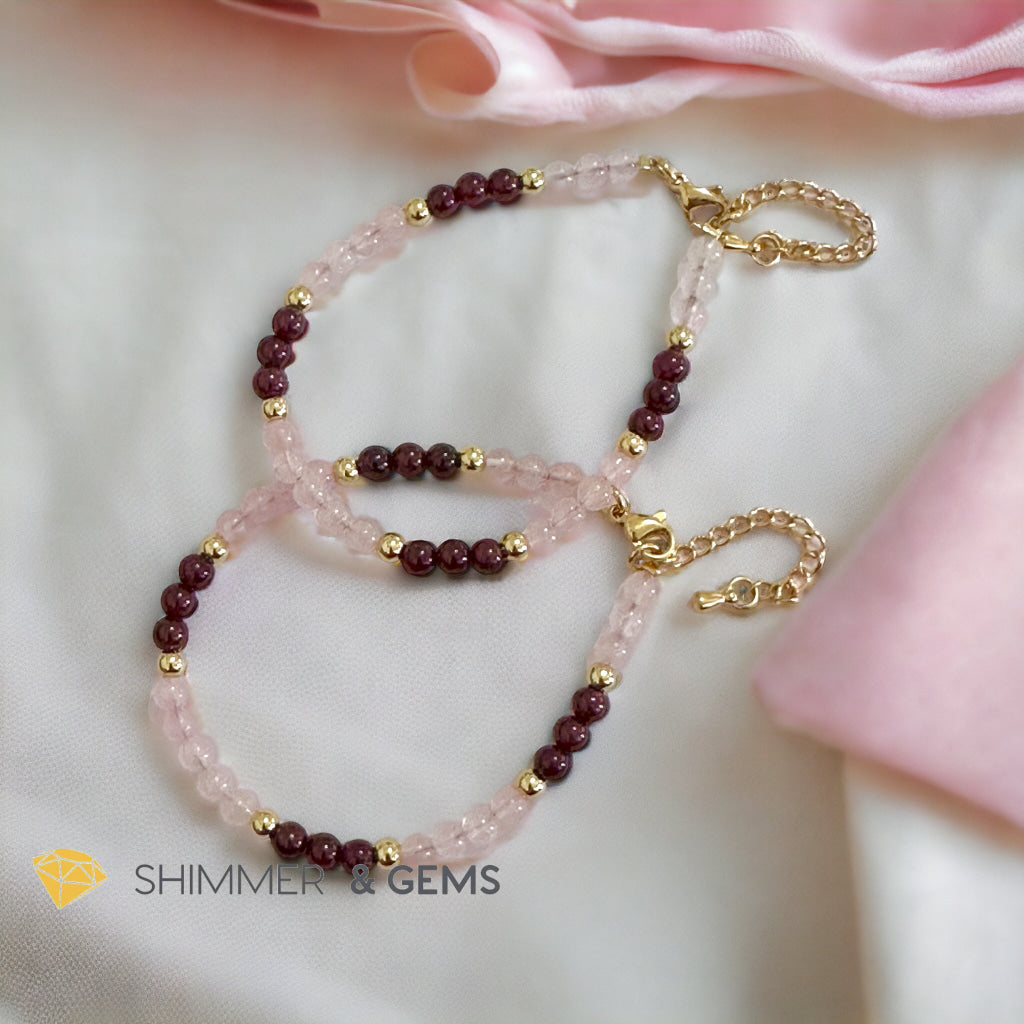 Attract Love 4mm Stainless Steel Remedy Bracelet (Rose Quartz & Garnet)Adjustable Size