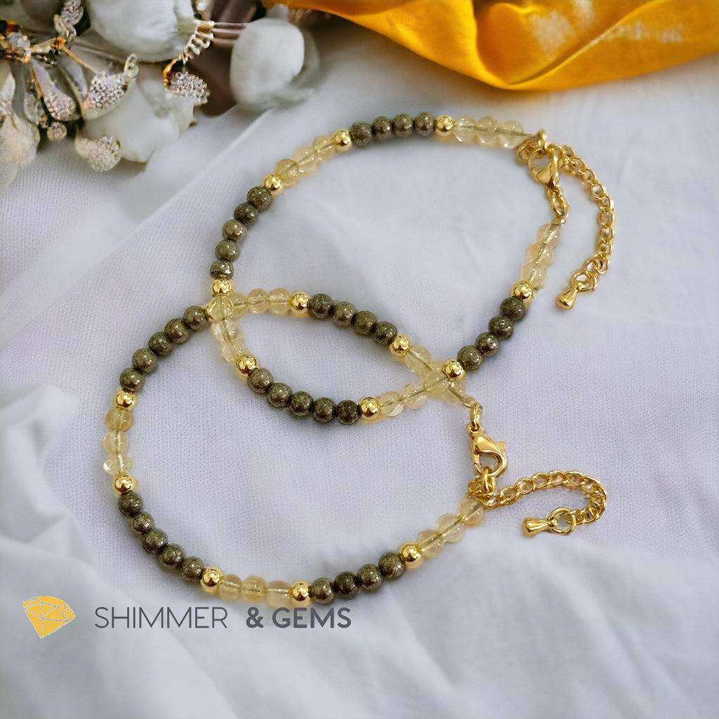 Attract Money 4mm Stainless Steel Remedy Bracelet (Citrine and Pyrite) Adjustable Size