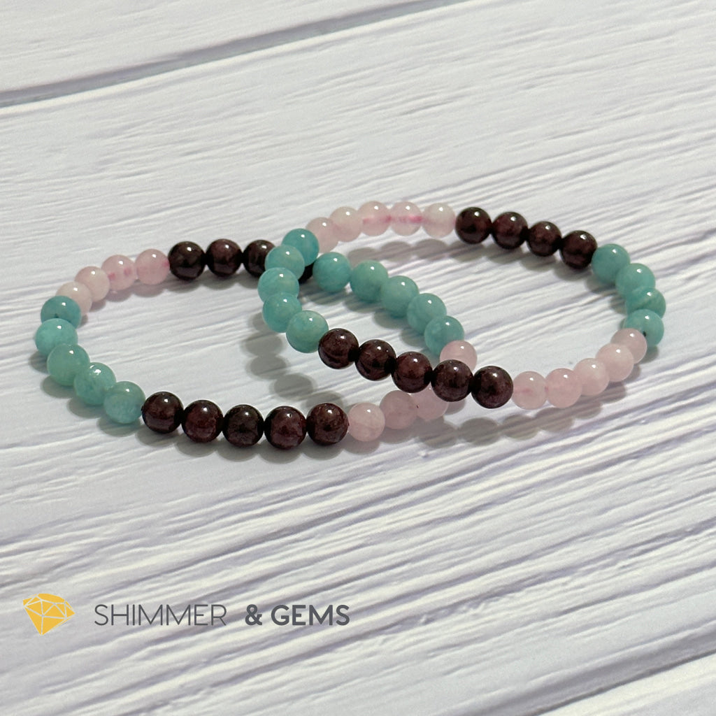 Aura Glow Remedy Bracelet (Madagascar Rose Quartz, Amazonite & Garnet 6mm)