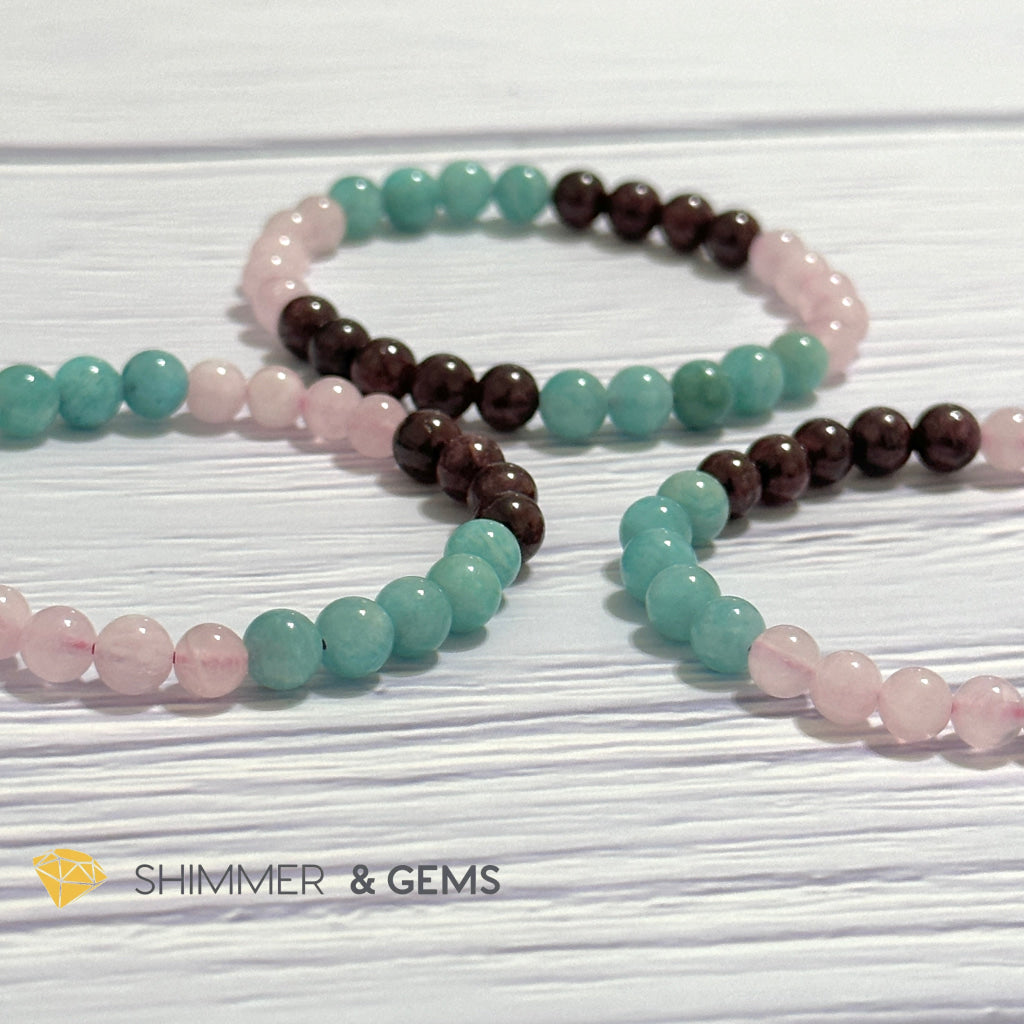 Aura Glow Remedy Bracelet (Madagascar Rose Quartz, Amazonite & Garnet 6mm)
