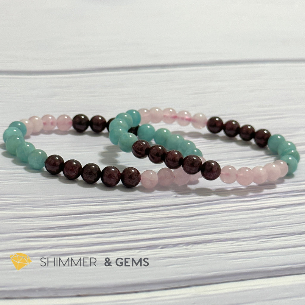 Aura Glow Remedy Bracelet (Madagascar Rose Quartz, Amazonite & Garnet 6mm)