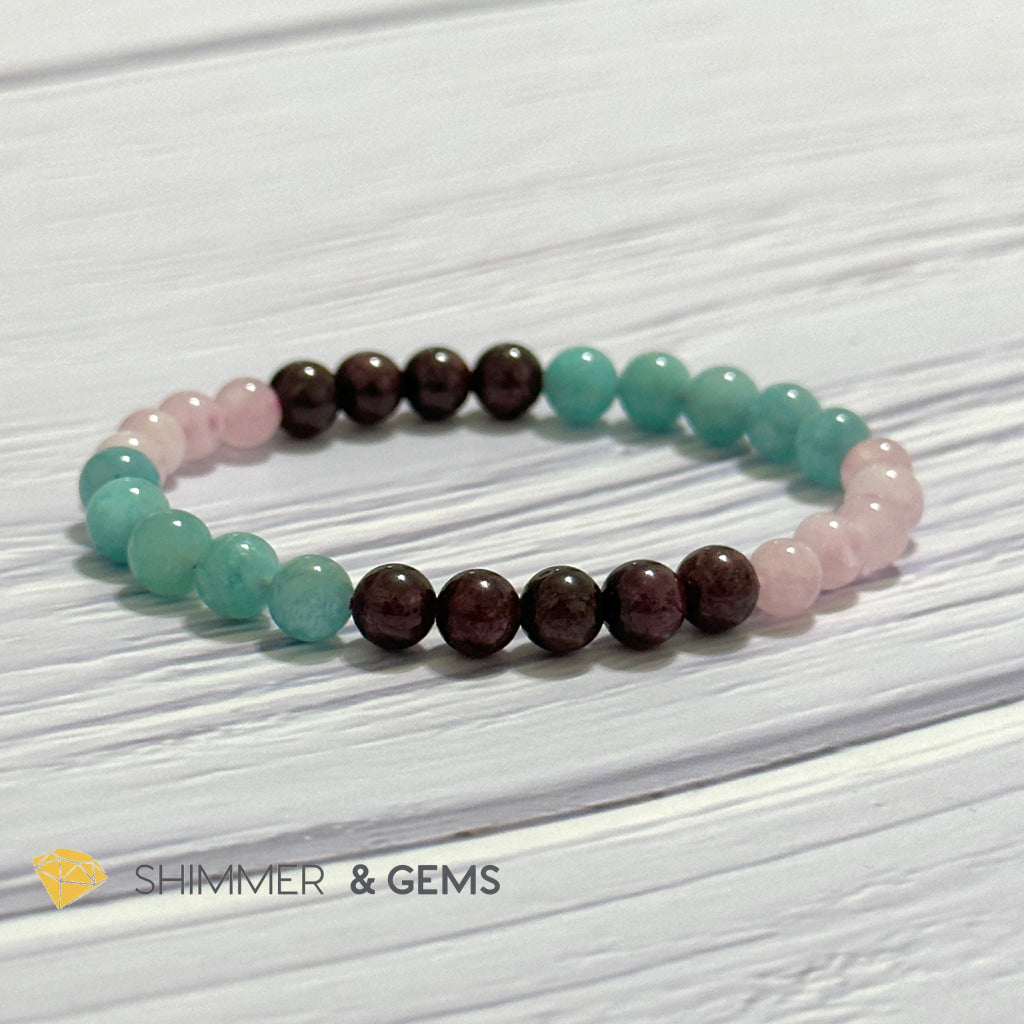 Aura Glow Remedy Bracelet (Madagascar Rose Quartz, Amazonite & Garnet 6mm)