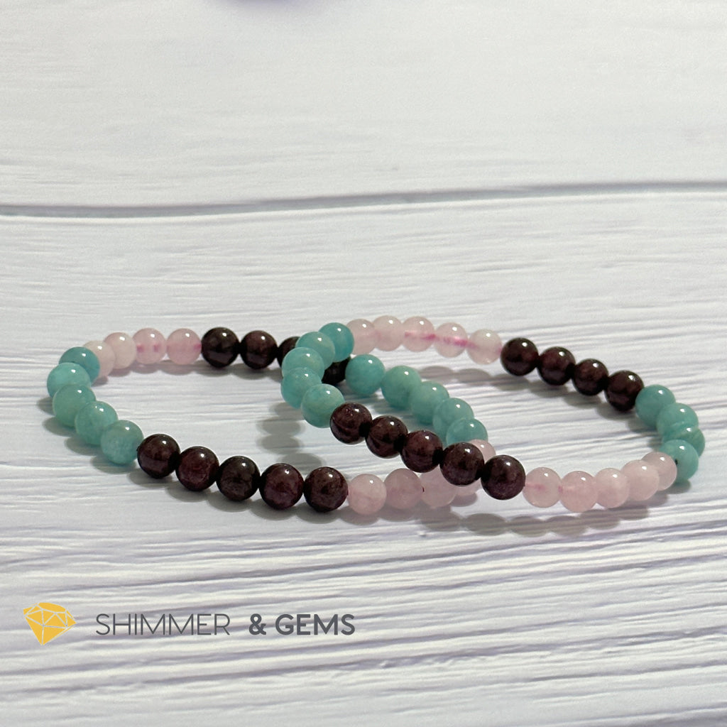 Aura Glow Remedy Bracelet (Madagascar Rose Quartz, Amazonite & Garnet 6mm)