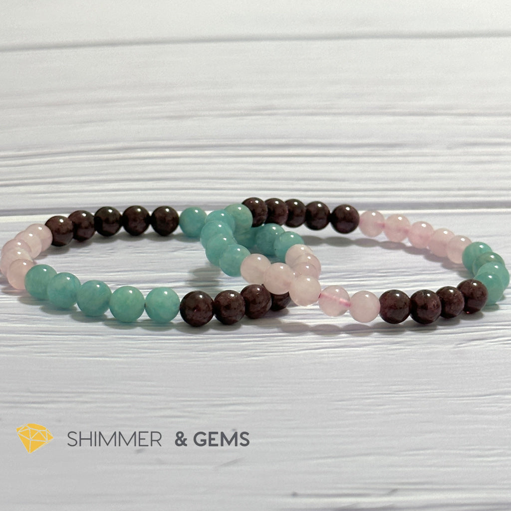 Aura Glow Remedy Bracelet (Madagascar Rose Quartz, Amazonite & Garnet 6mm)