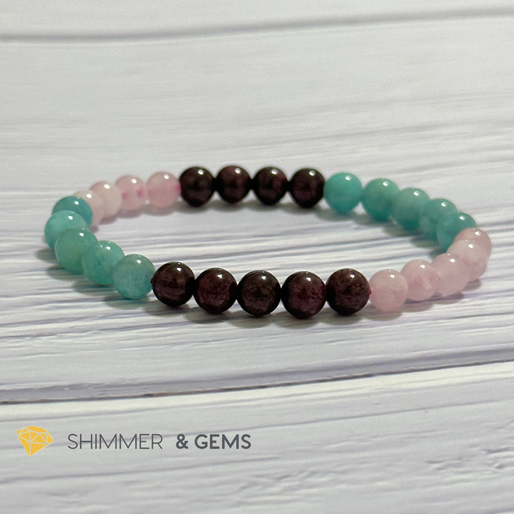 Aura Glow Remedy Bracelet (Madagascar Rose Quartz, Amazonite & Garnet 6mm)