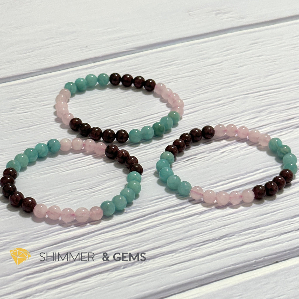 Aura Glow Remedy Bracelet (Madagascar Rose Quartz, Amazonite & Garnet 6mm)