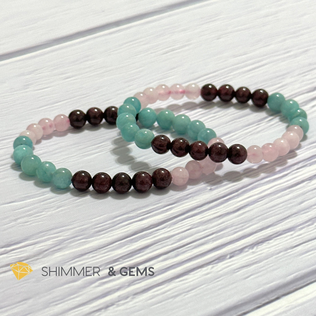Aura Glow Remedy Bracelet (Madagascar Rose Quartz, Amazonite & Garnet 6mm)