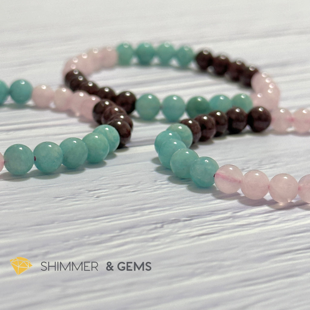 Aura Glow Remedy Bracelet (Madagascar Rose Quartz, Amazonite & Garnet 6mm)