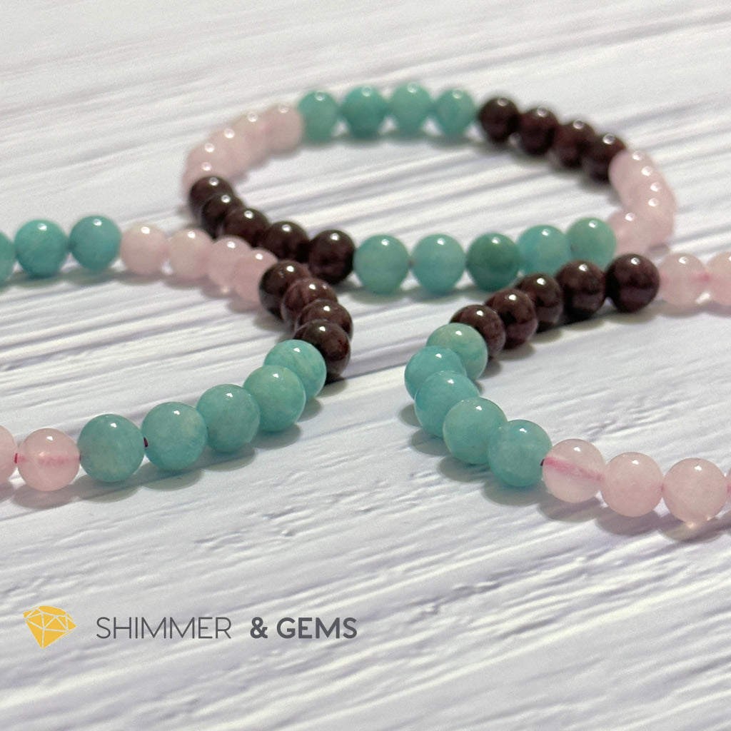 Aura Glow Remedy Bracelet (Madagascar Rose Quartz, Amazonite & Garnet 6mm)