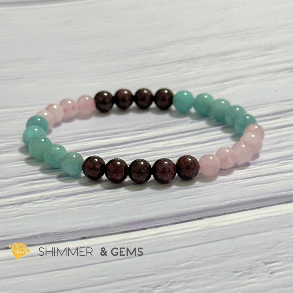 Aura Glow Remedy Bracelet (Madagascar Rose Quartz, Amazonite & Garnet 6mm)