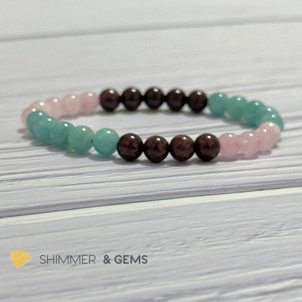 Aura Glow Remedy Bracelet (Madagascar Rose Quartz, Amazonite & Garnet 6mm)