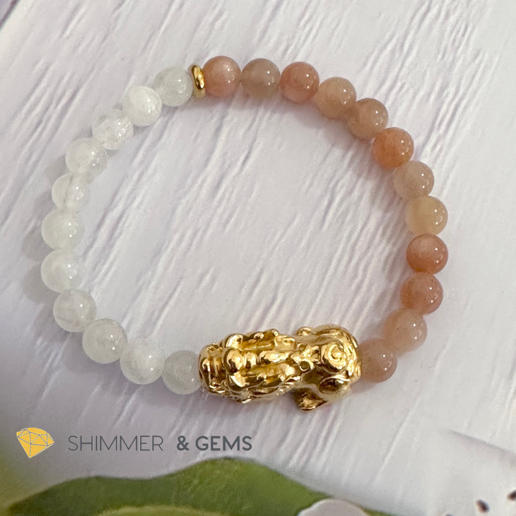 Balance & Joy Pixiu Bracelet (Stainless Steel) Sunstone and Moonstone 6mm