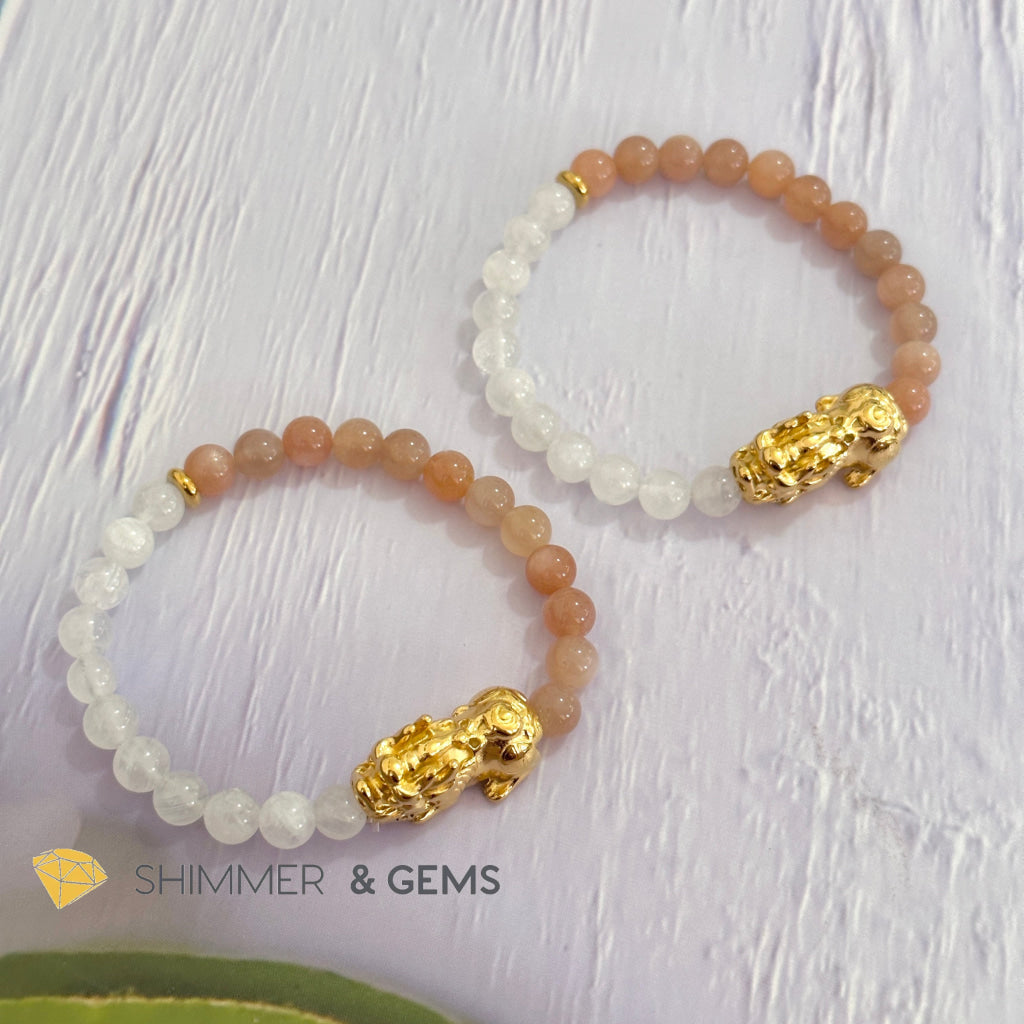 Balance & Joy Pixiu Bracelet (Stainless Steel) Sunstone and Moonstone 6mm