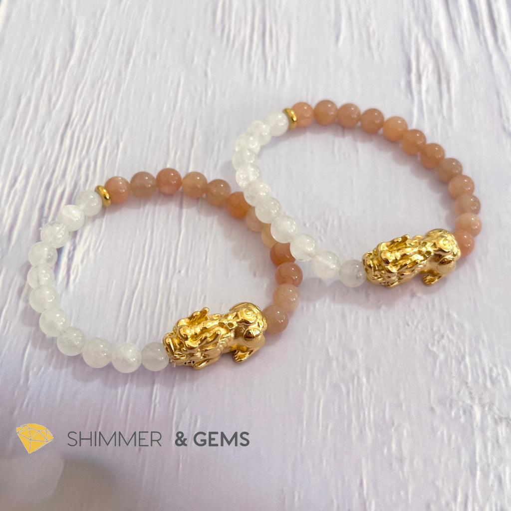 Balance & Joy Pixiu Bracelet (Stainless Steel) Sunstone and Moonstone 6mm