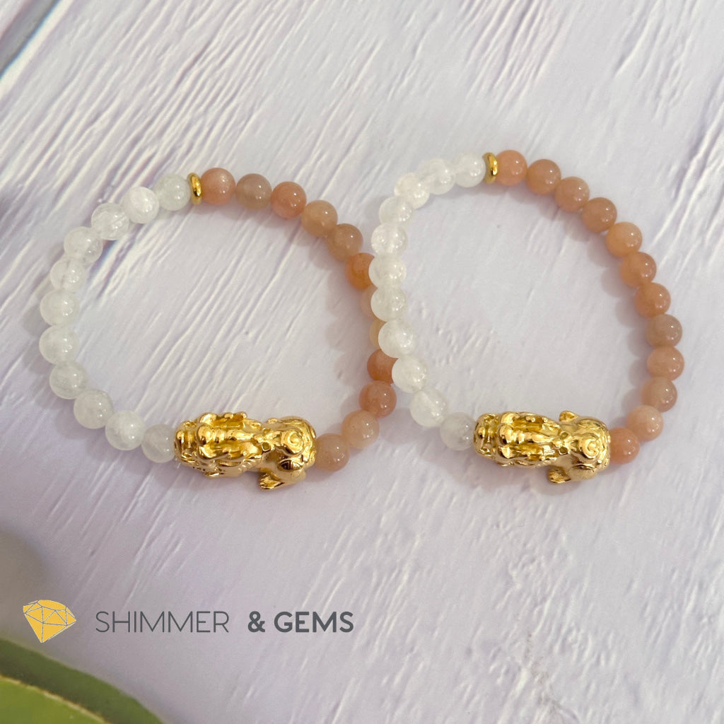 Balance & Joy Pixiu Bracelet (Stainless Steel) Sunstone and Moonstone 6mm
