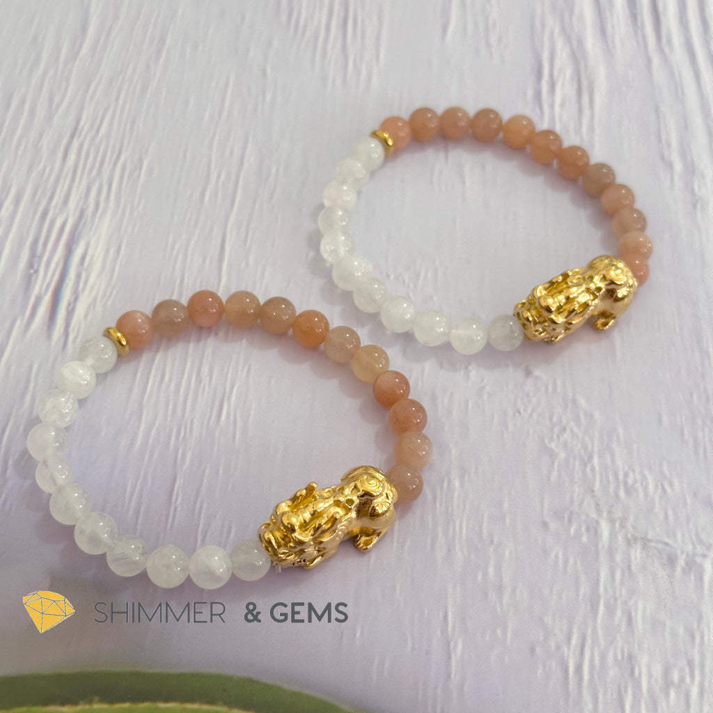 Balance & Joy Pixiu Bracelet (Stainless Steel) Sunstone and Moonstone 6mm
