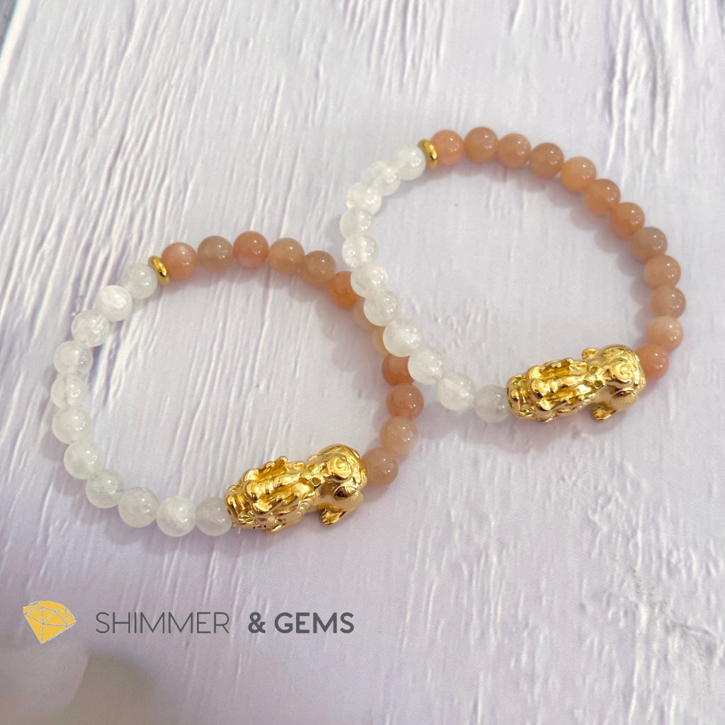 Balance & Joy Pixiu Bracelet (Stainless Steel) Sunstone and Moonstone 6mm