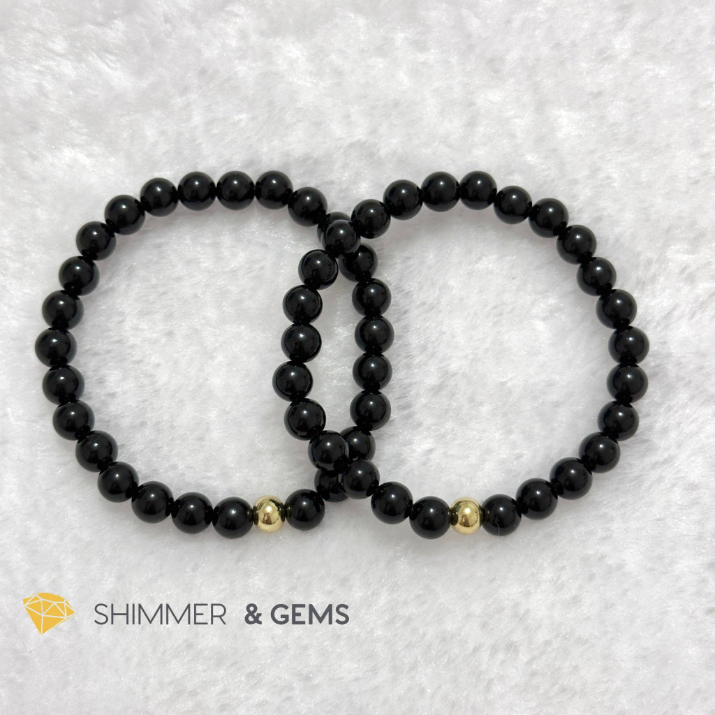 Black Obsidian 6mm Bracelet with 14k gold filled bead
