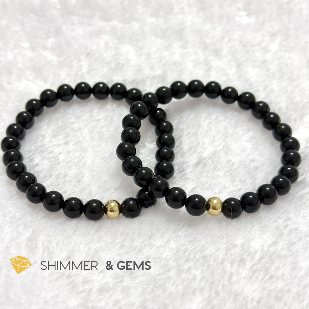 Black Obsidian 6mm Bracelet with 14k gold filled bead