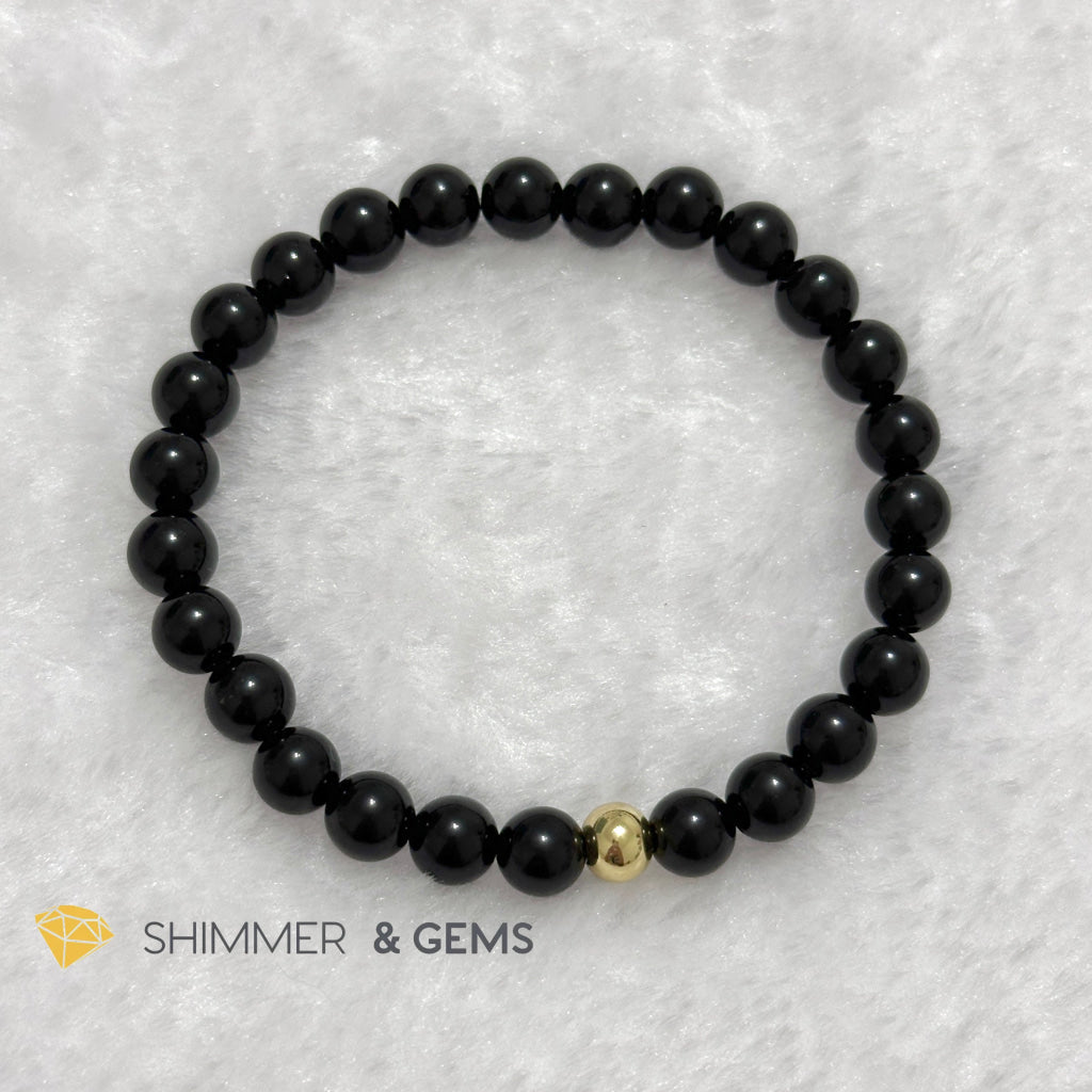 Black Obsidian 6mm Bracelet with 14k gold filled bead