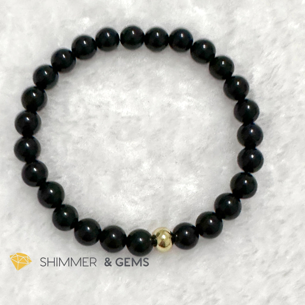 Black Obsidian 6mm Bracelet with 14k gold filled bead