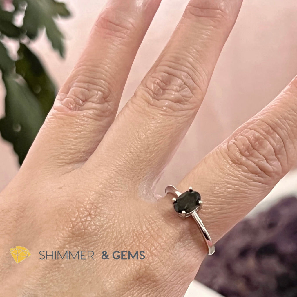 Black Tourmaline 925 Silver Ring Protection Adjustable (Per Piece)