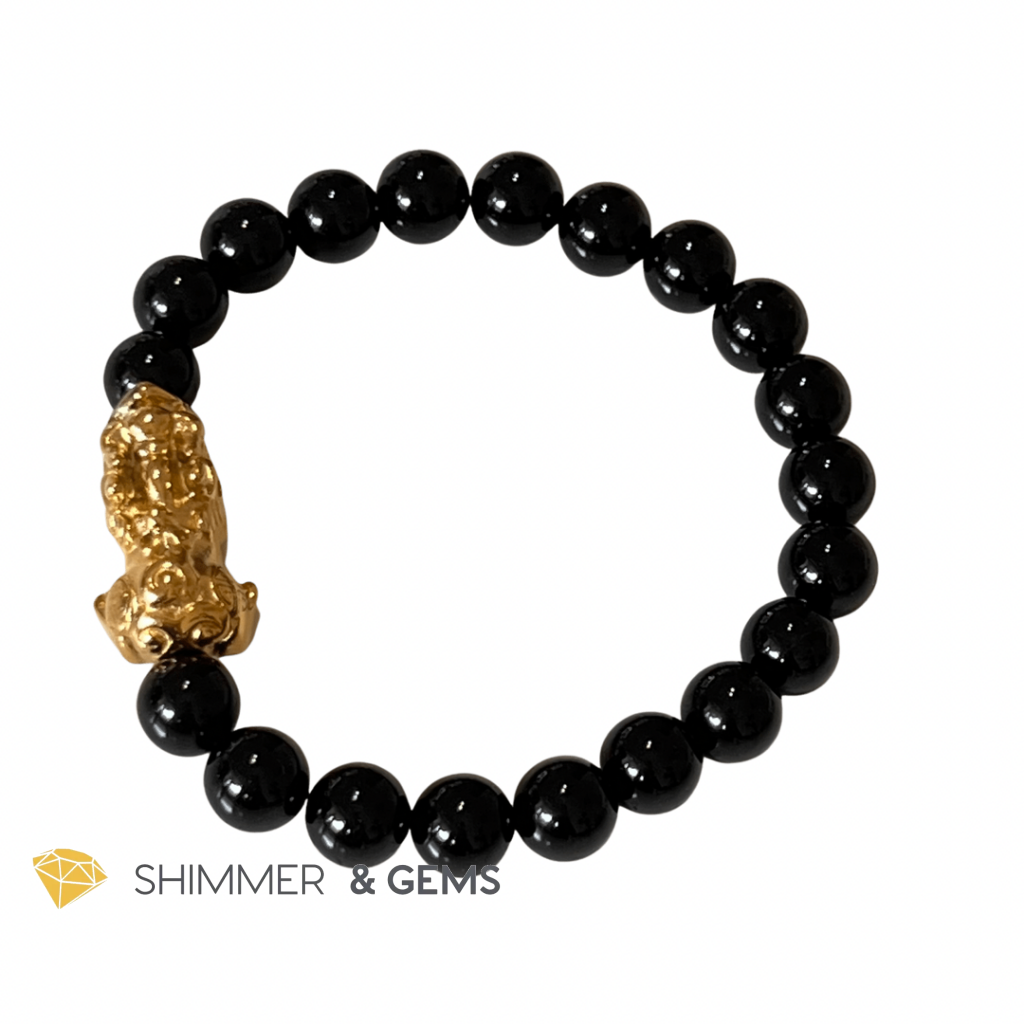 Black Tourmaline Stainless Steel Pixiu Bracelet (8Mm) Bracelets