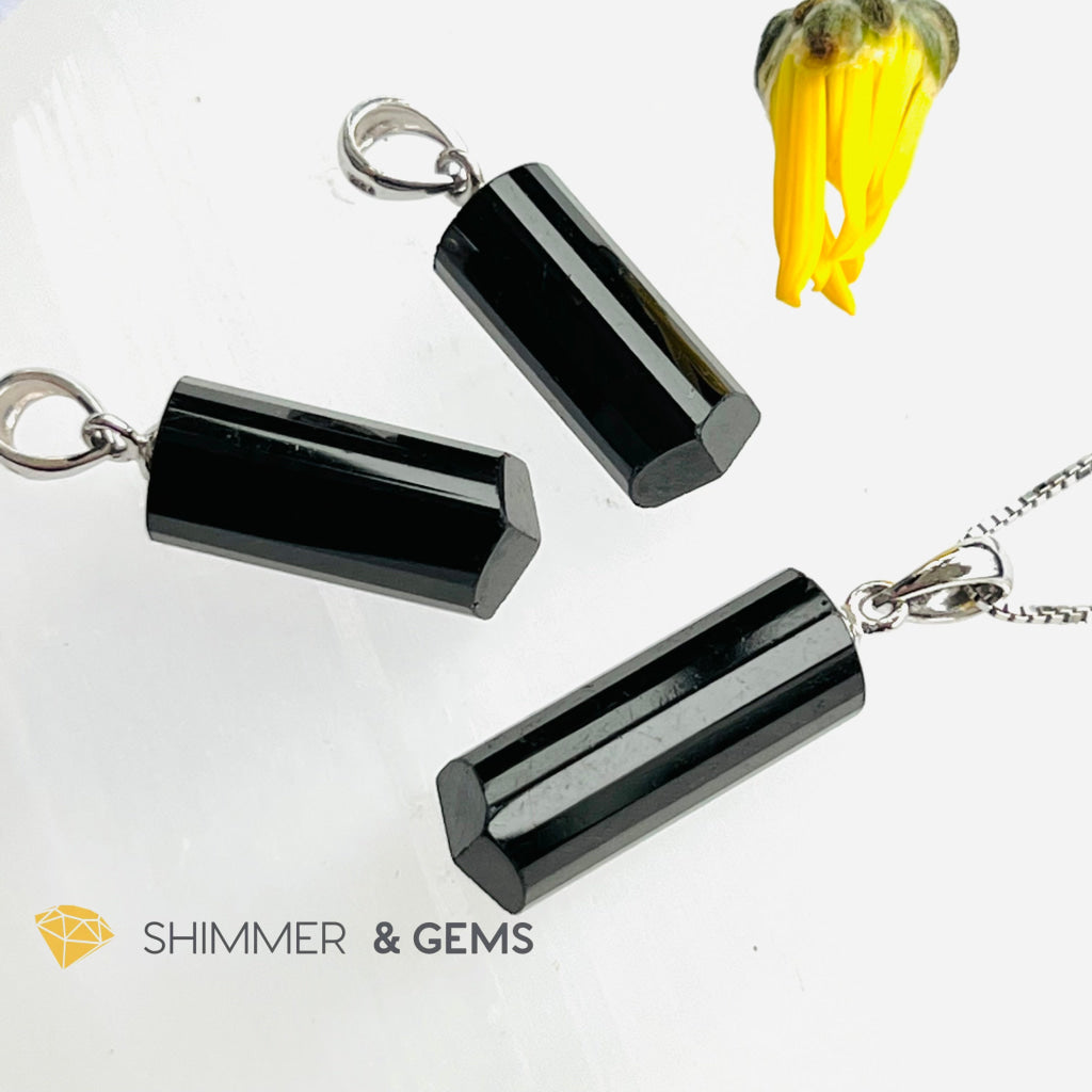 Black Tourmaline Tube Pendant (Protection) Charms & Pendants