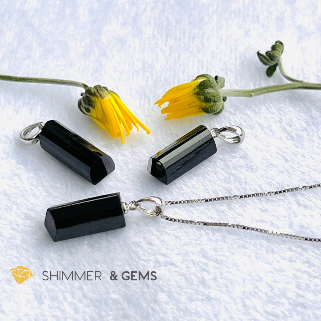 Black Tourmaline Tube Pendant (Protection) Charms & Pendants