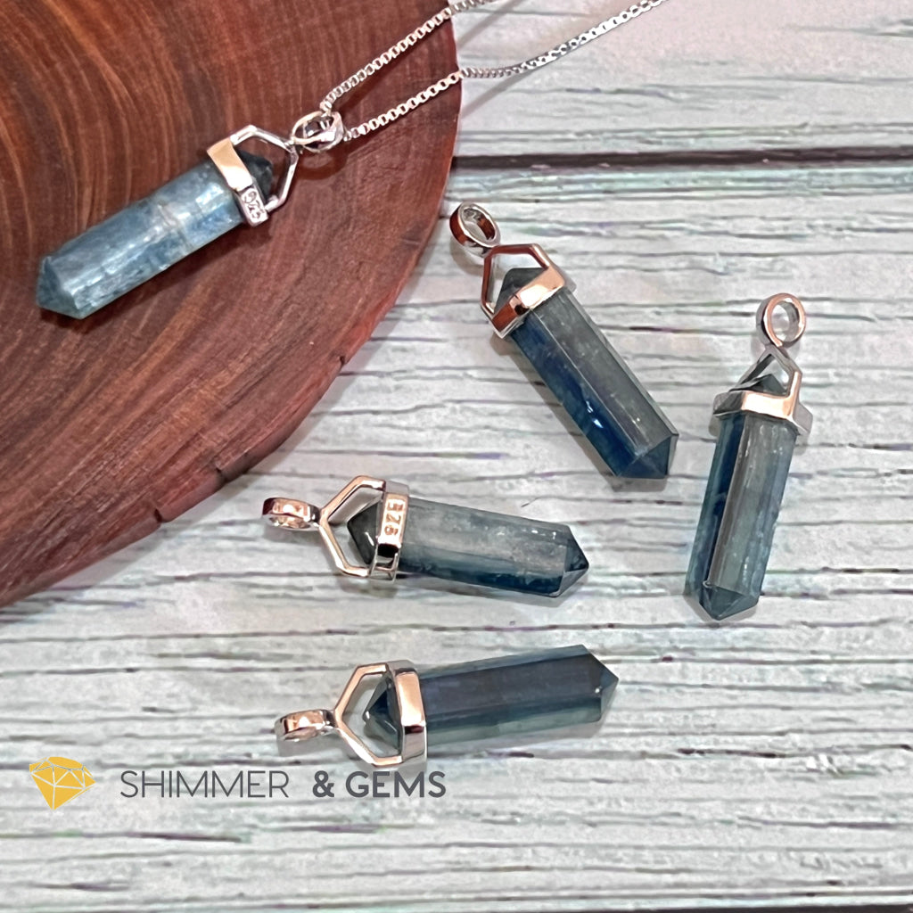 Blue Kyanite Double Pointer Pendant 925 Silver Charms & Pendants