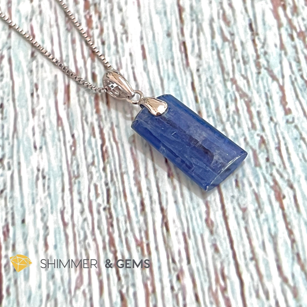 Blue Kyanite Tube Pendant 925 Silver 15Mm Only Charms & Pendants