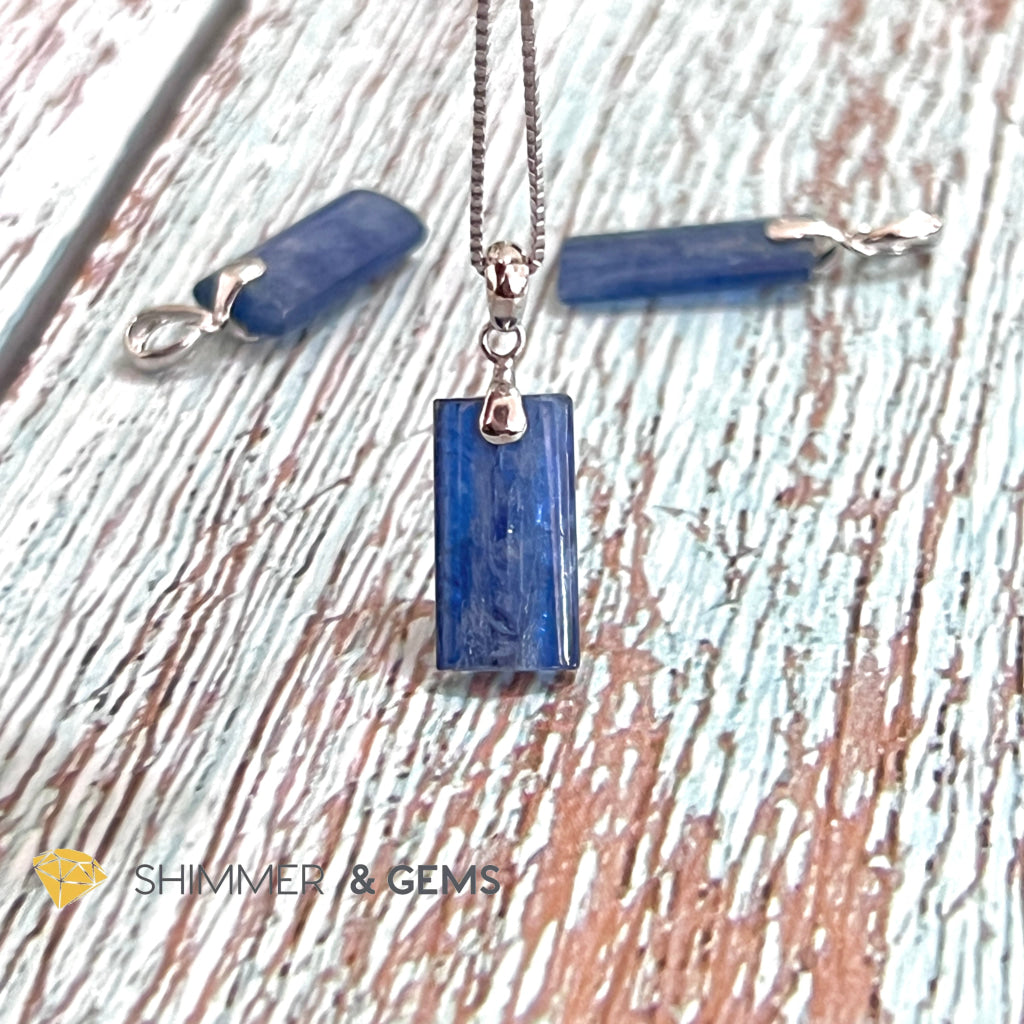 Blue Kyanite Tube Pendant 925 Silver Charms & Pendants
