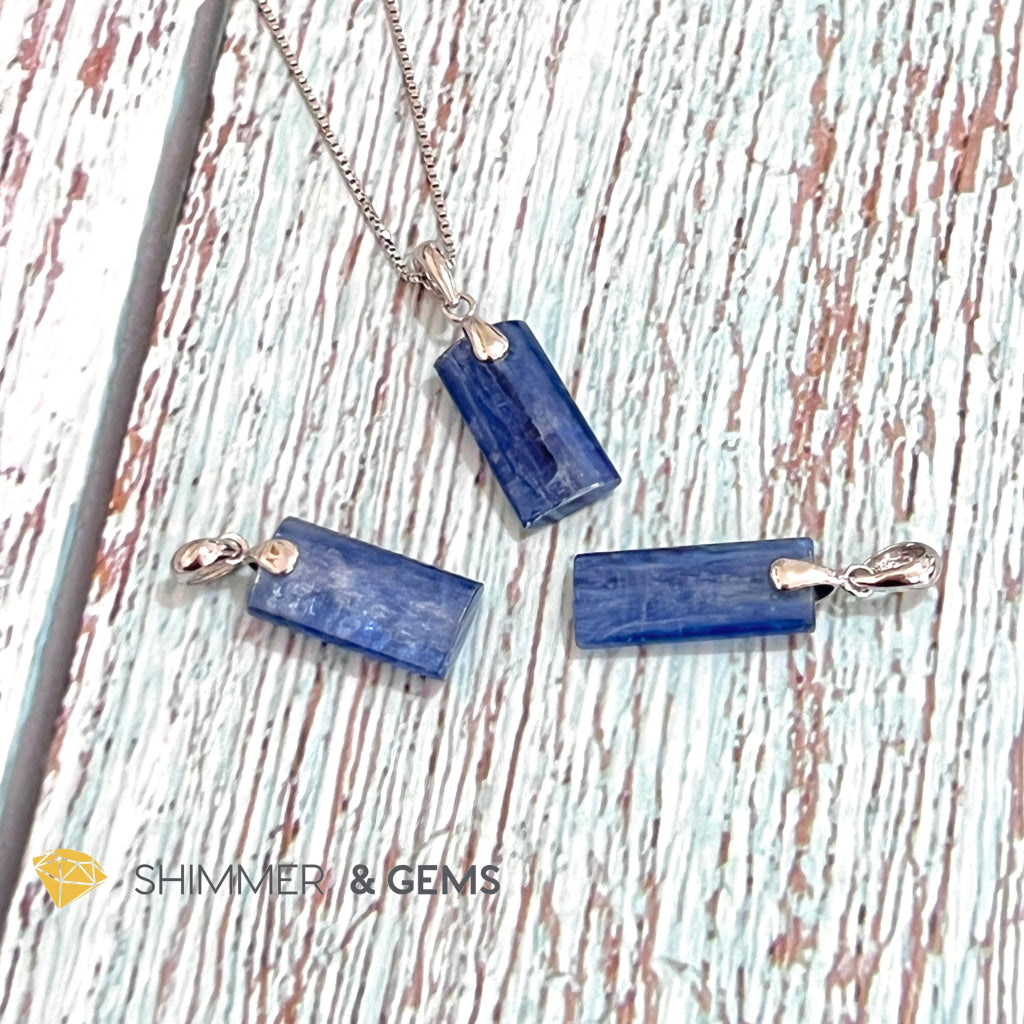 Blue Kyanite Tube Pendant 925 Silver Charms & Pendants