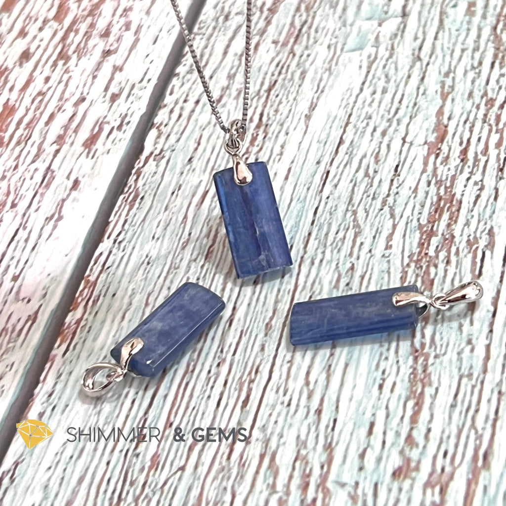 Blue Kyanite Tube Pendant 925 Silver Charms & Pendants
