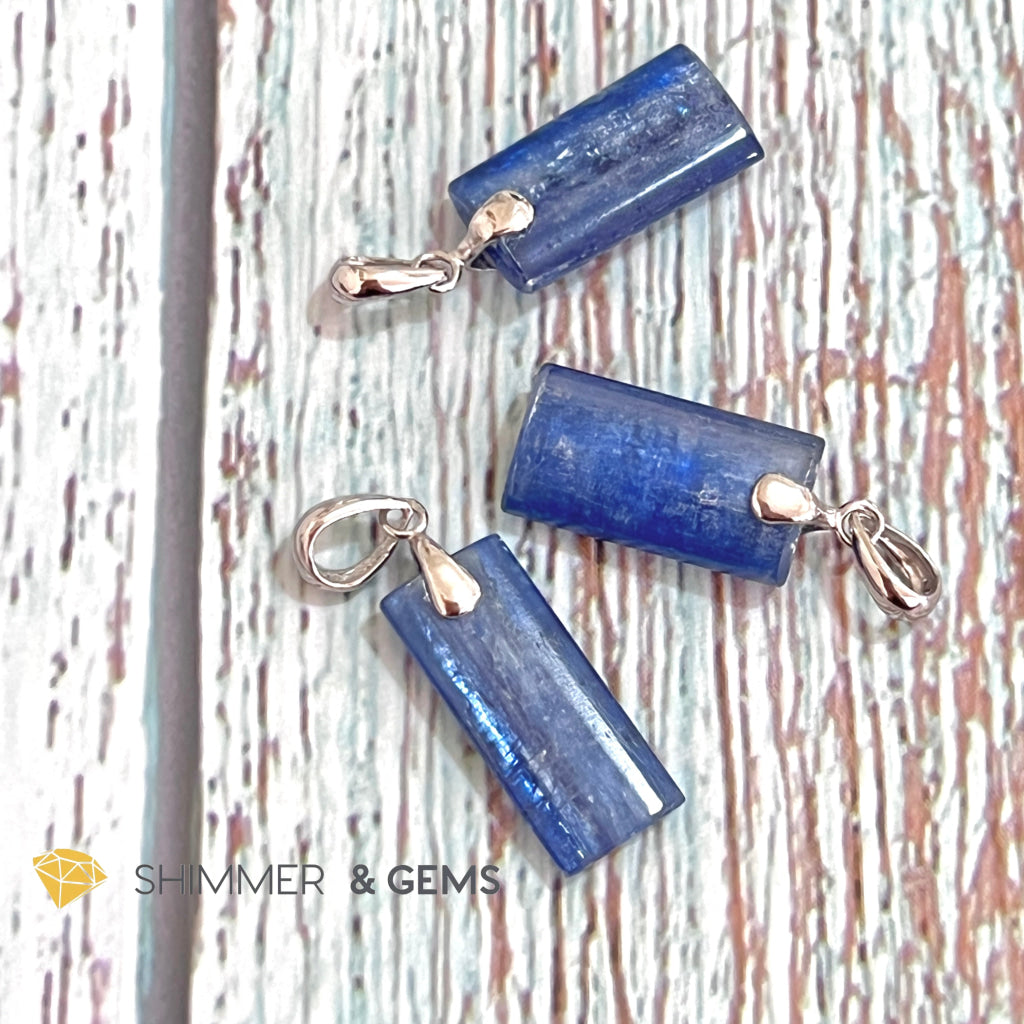 Blue Kyanite Tube Pendant 925 Silver Charms & Pendants