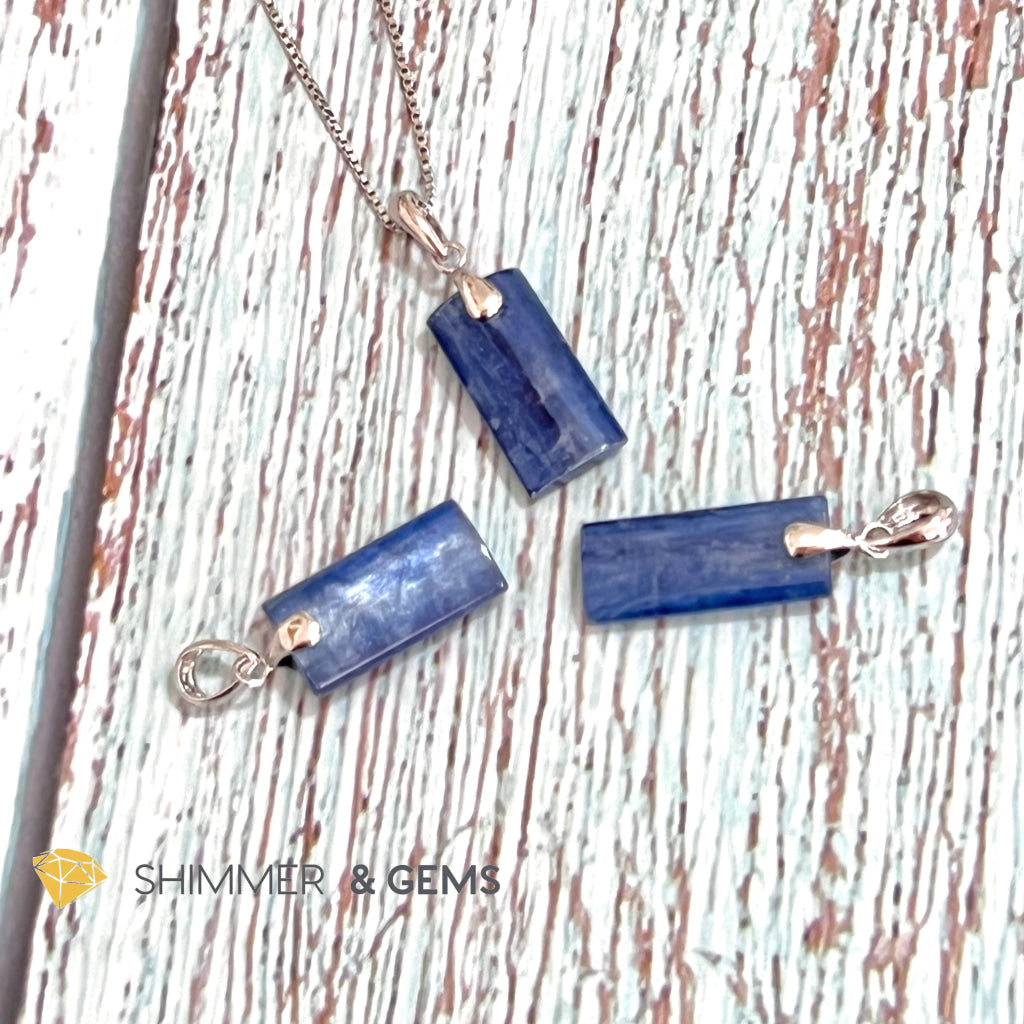Blue Kyanite Tube Pendant 925 Silver Charms & Pendants