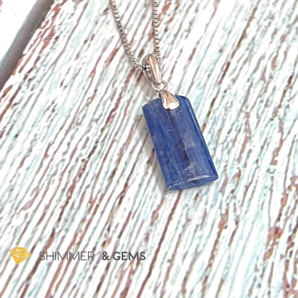 Blue Kyanite Tube Pendant 925 Silver Charms & Pendants
