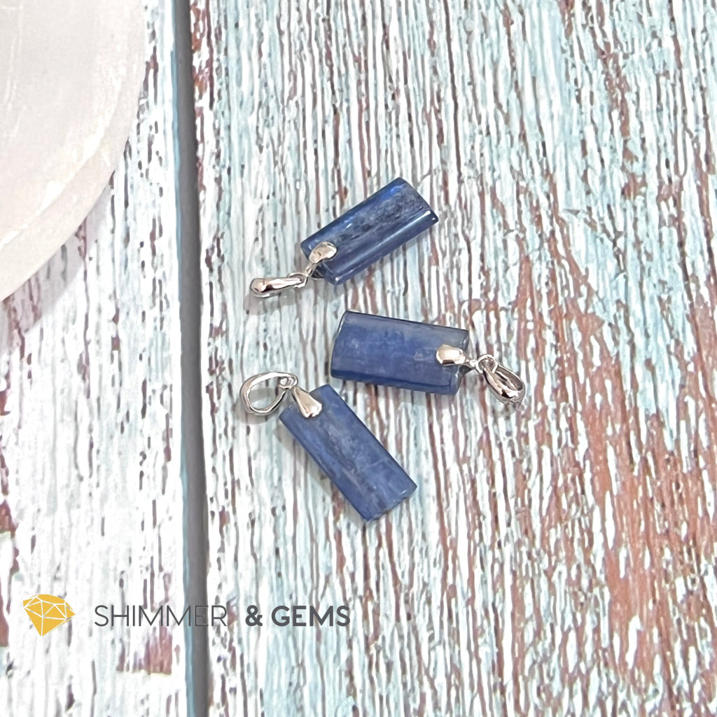 Blue Kyanite Tube Pendant 925 Silver Charms & Pendants