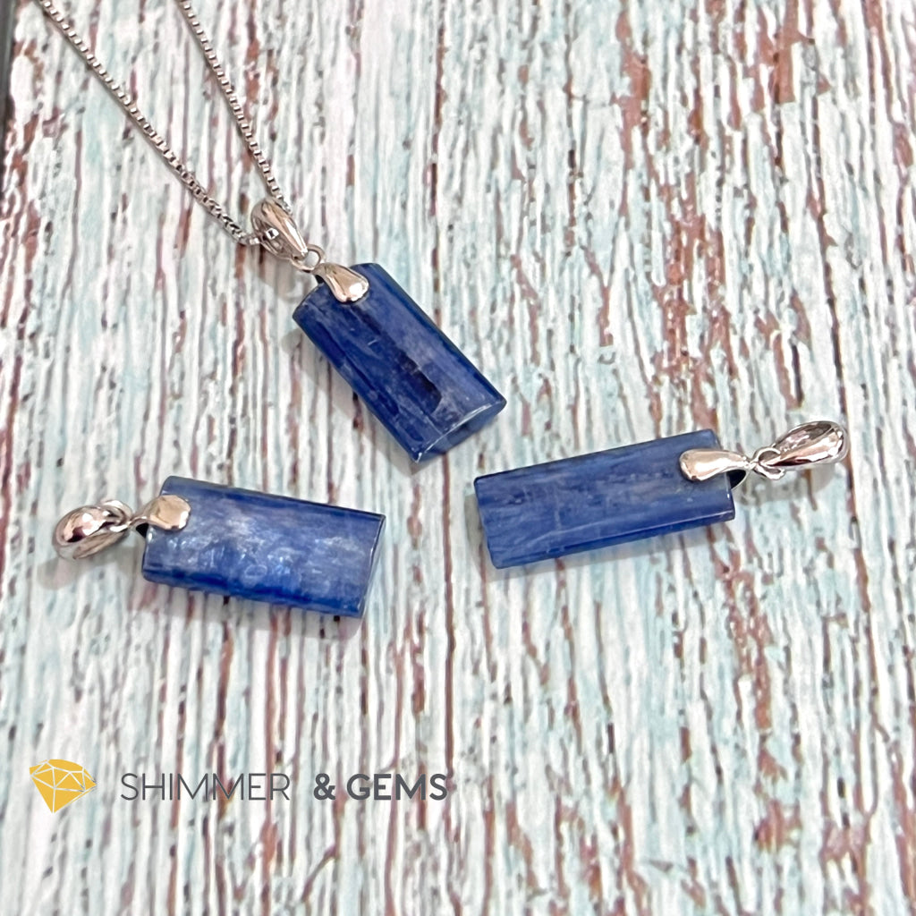 Blue Kyanite Tube Pendant 925 Silver Charms & Pendants