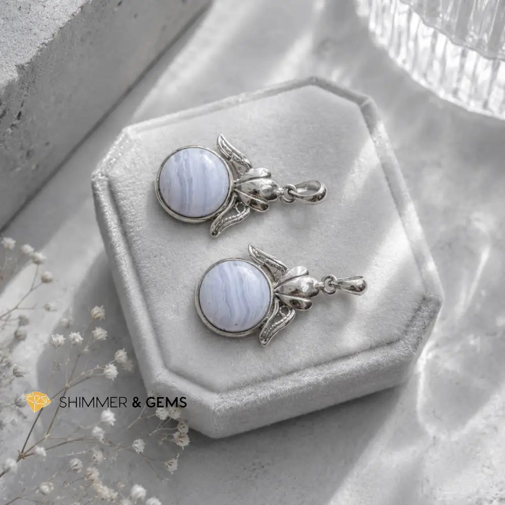 Blue Lace Agate Angel 12mm 925 Sterling Silver Pendant - 12mm Pendant