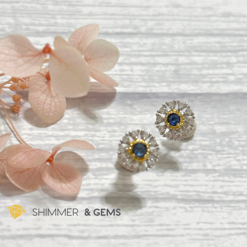 Blue Sapphire with Zirconia 925 Silver Earrings