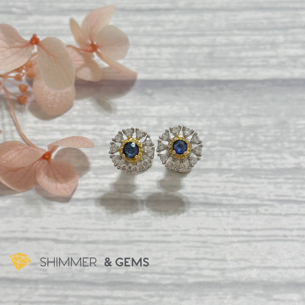 Blue Sapphire with Zirconia 925 Silver Earrings