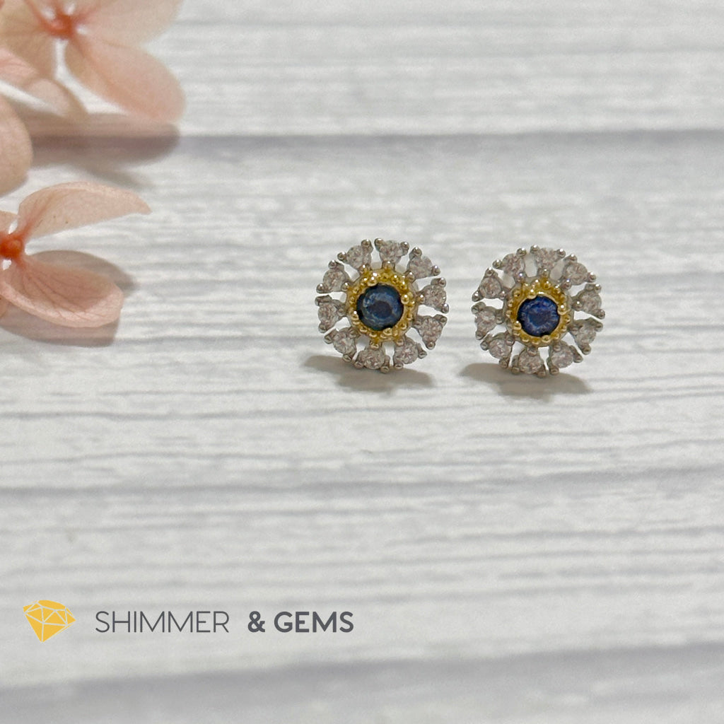 Blue Sapphire with Zirconia 925 Silver Earrings