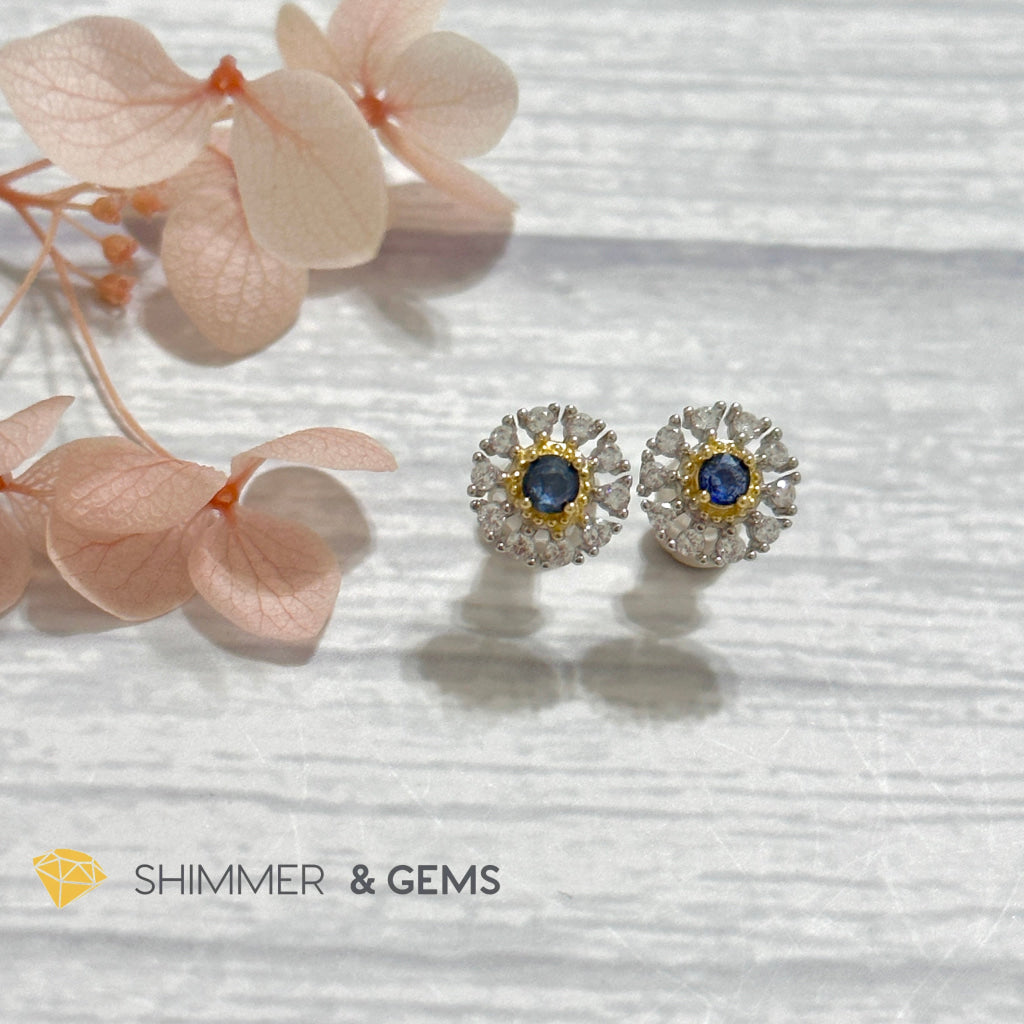 Blue Sapphire with Zirconia 925 Silver Earrings